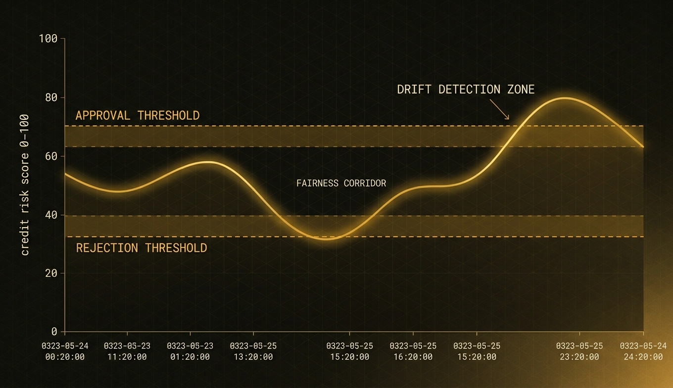 NomoCrit live credit risk monitoring dashboard with drift detection zone